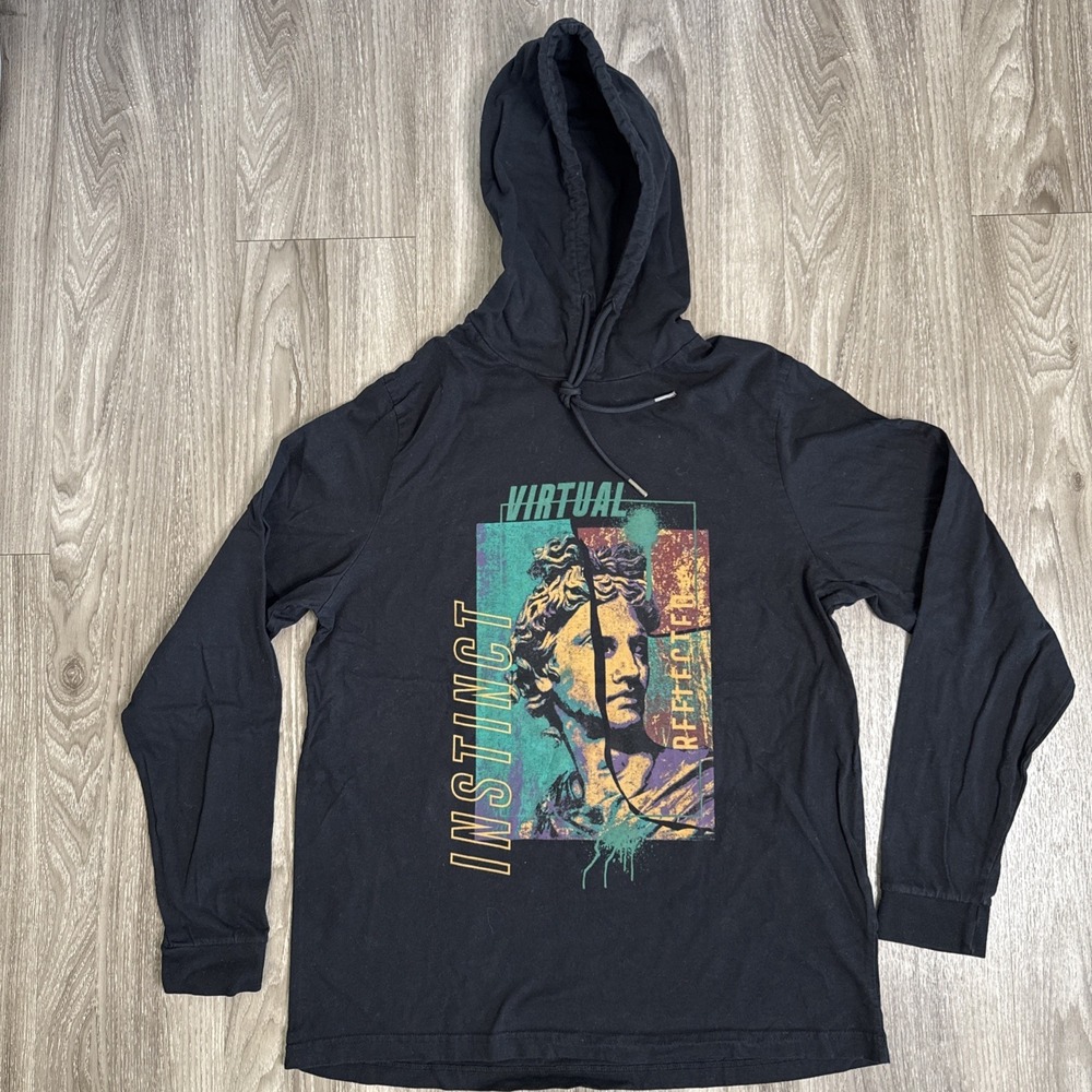 Denim Flower Ricky Singh Hoodie Mens Large Black Graphic Print Virtual Instinct